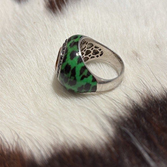 Sterling Silver Onyx, Honey Topaz & Enamel Ring size 7 - Picture 2 of 4